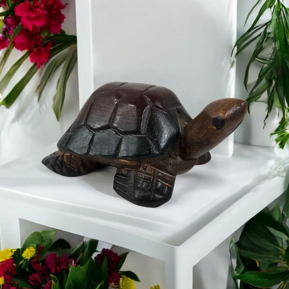 Hand‎ Carved Wood Sea Turtle Folk Art Shelf Sitter 5x3x2.5